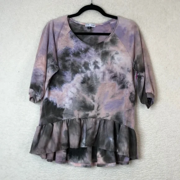 NWT Thyme + Honey Womens Swing Purple & Gray Tie Dye Top SIZE MEDIUM - Picture 1 of 7